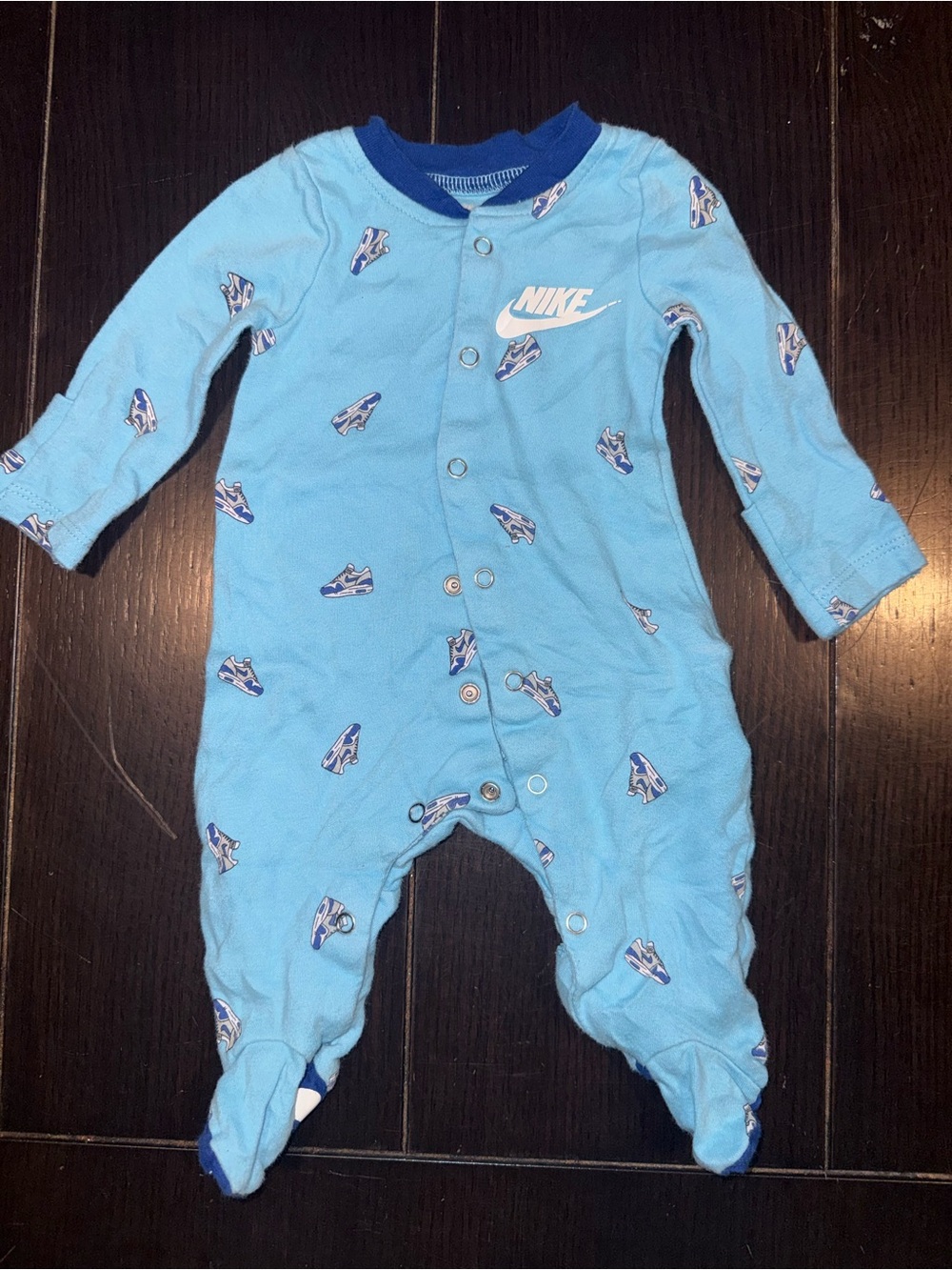 Nike Light Blue Footed Baby One-Piece with Sneaker Print